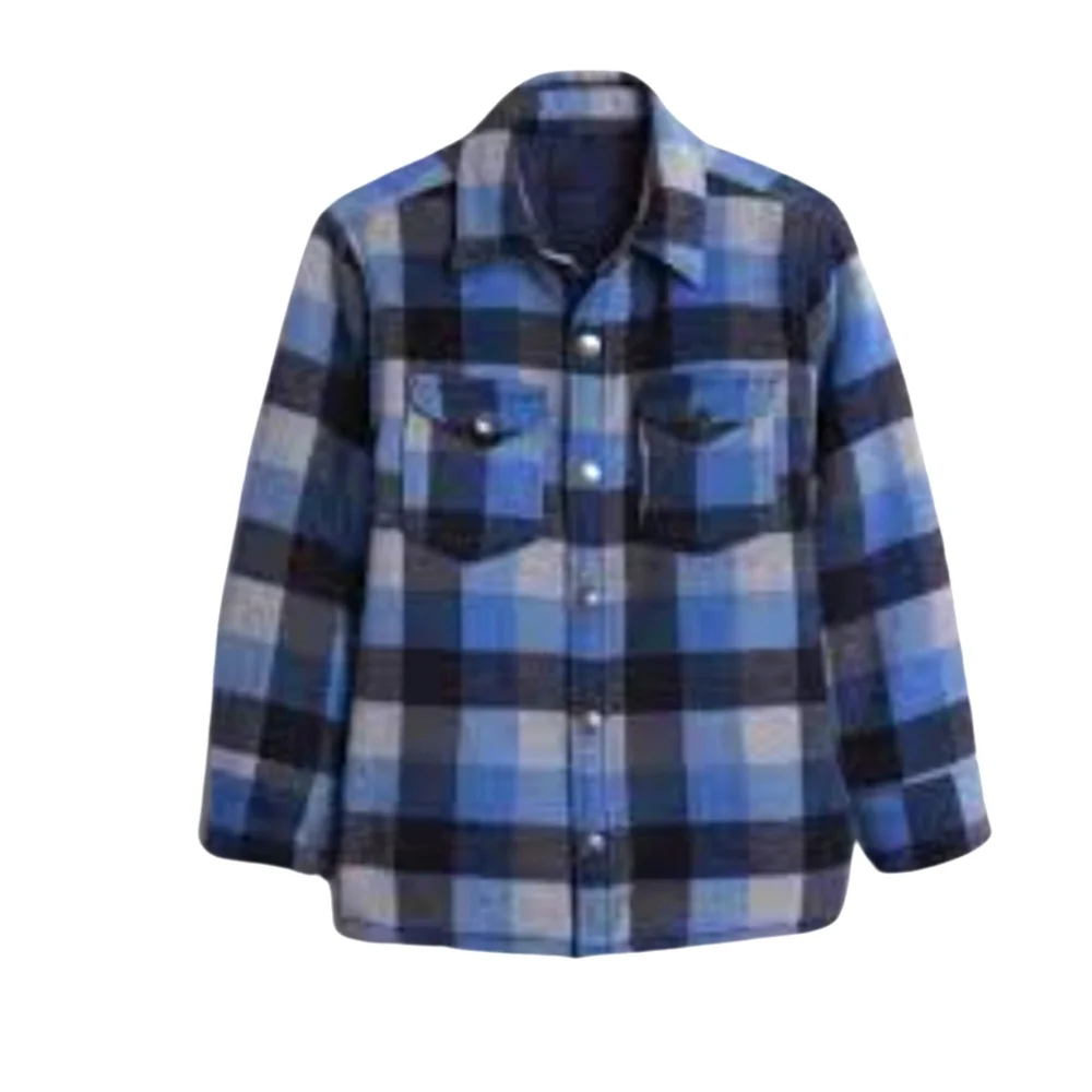 GAP Kids Boy's Work Shirt Jacket Shacket Lined Insulated Plaid Blue Gray, Size M